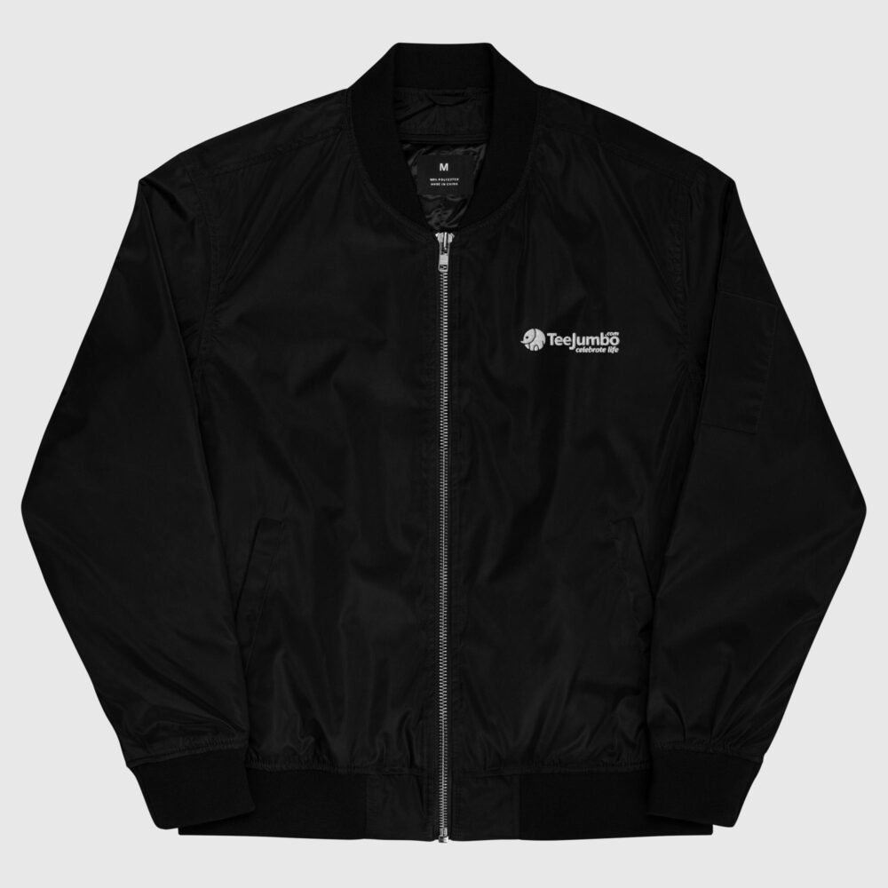 premium recycled bomber jacket black front 656fff59d6382