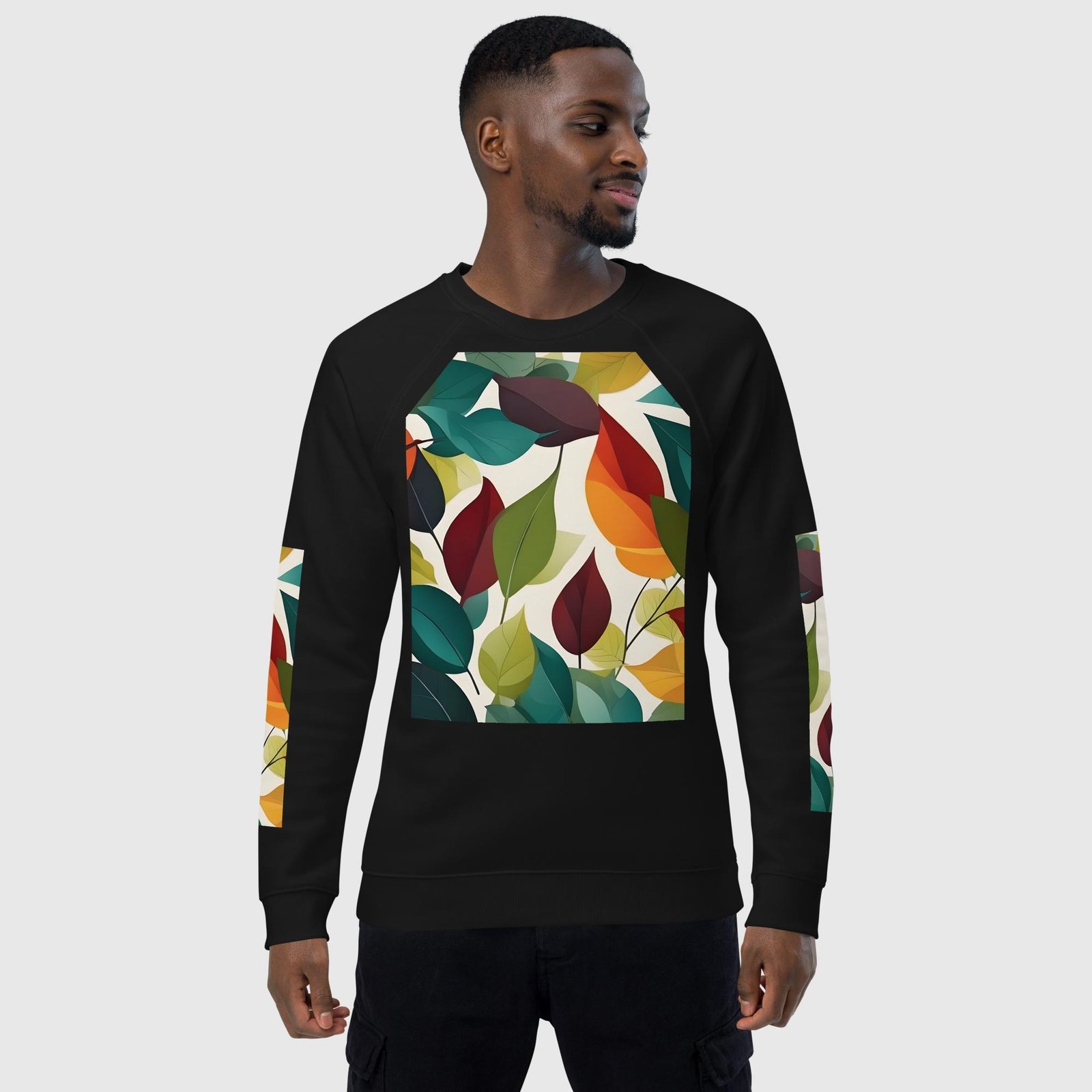 unisex organic raglan sweatshirt black front 65421060c44f5