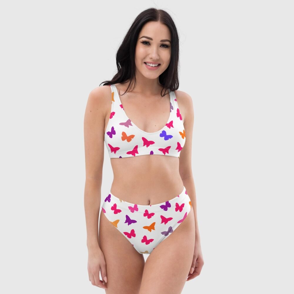 all over print recycled high waisted bikini white front 6570687366075