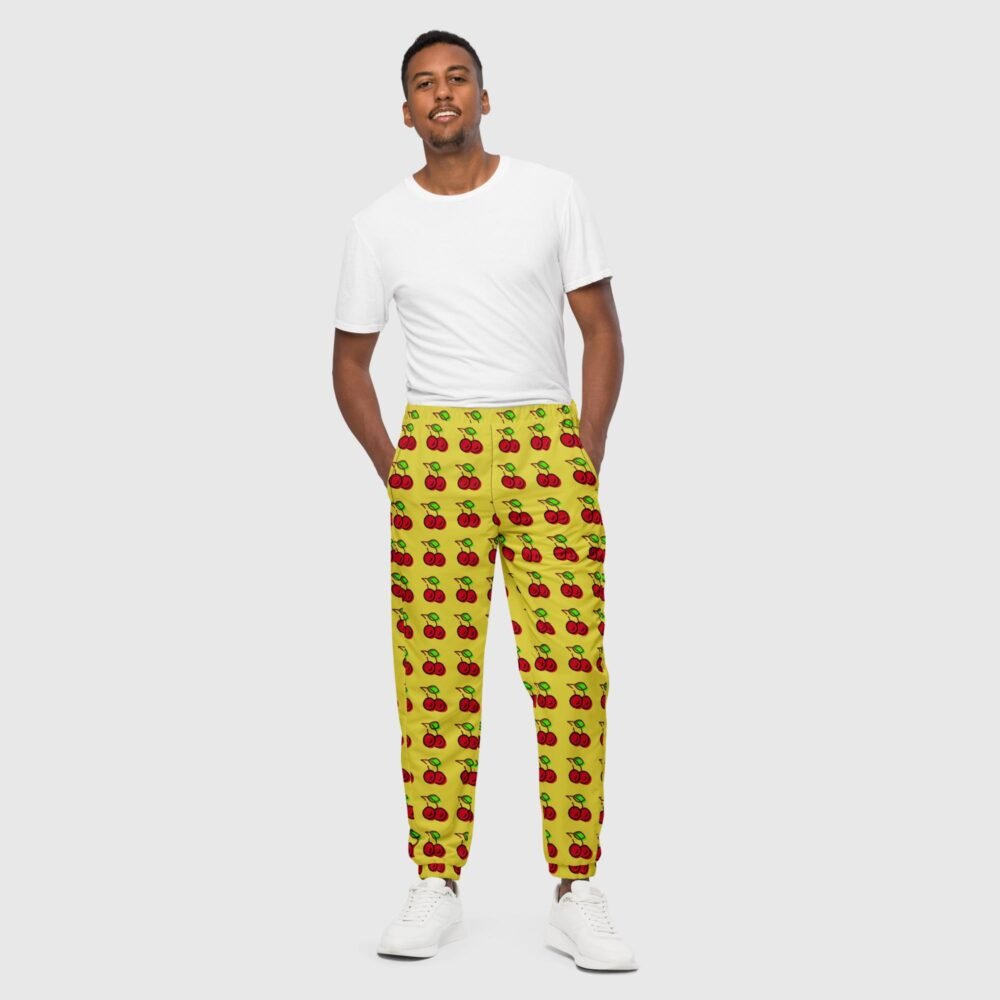 all over print unisex track pants black front 6571c1b925338