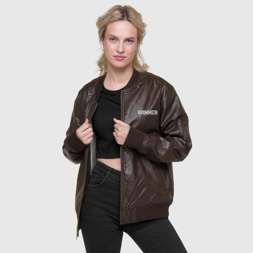 faux leather bomber jacket brown front 656efdc788053