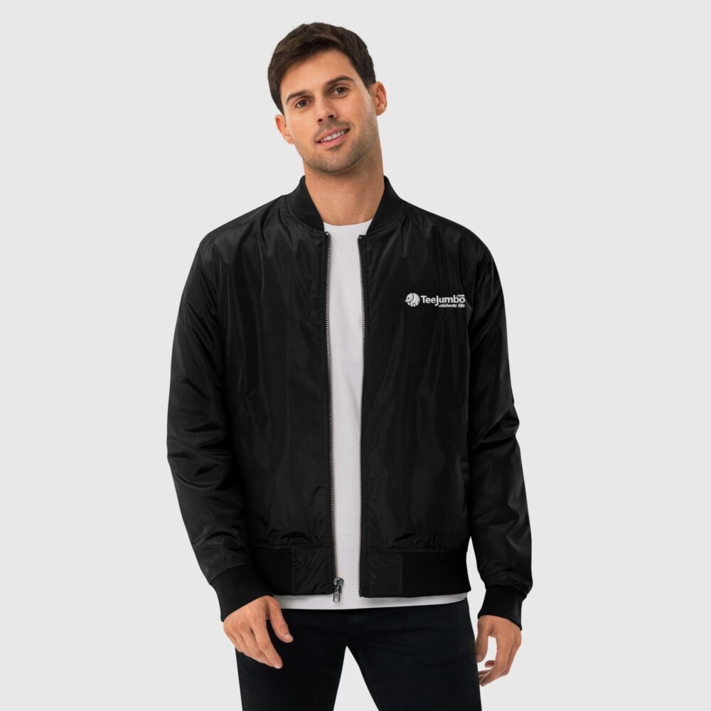 premium recycled bomber jacket black front 656f01d58e849
