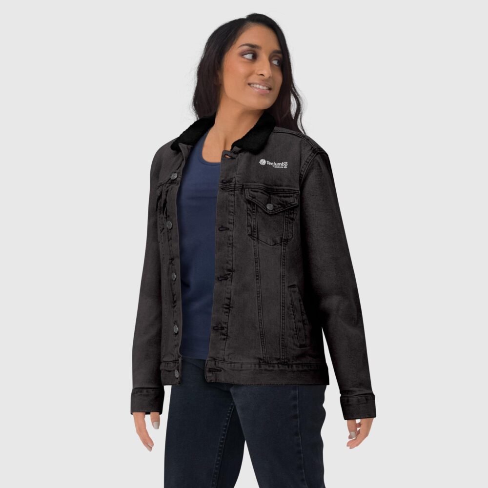 unisex sherpa denim jacket black denim front 656efd9131125