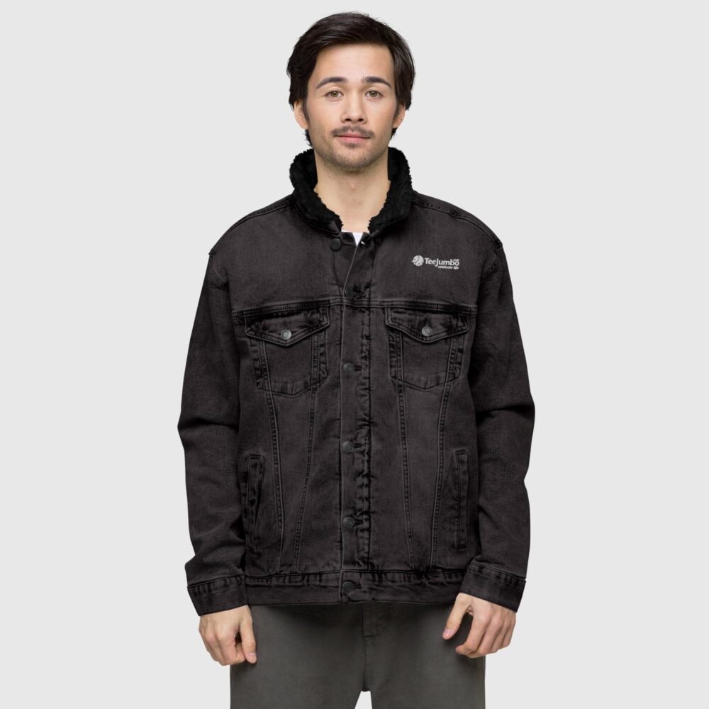 unisex sherpa denim jacket black denim front 656f035c14a5d