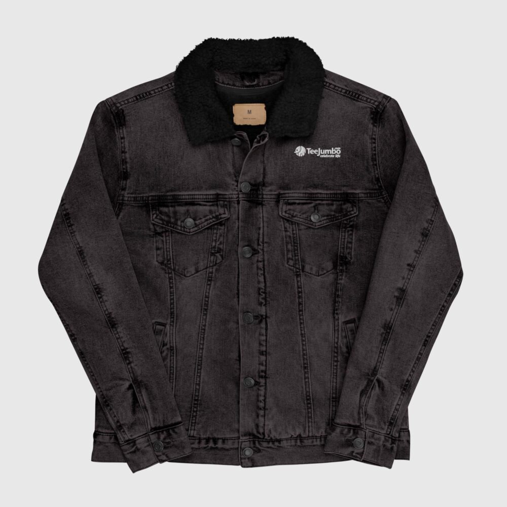 unisex sherpa denim jacket black denim front 65701682acd84