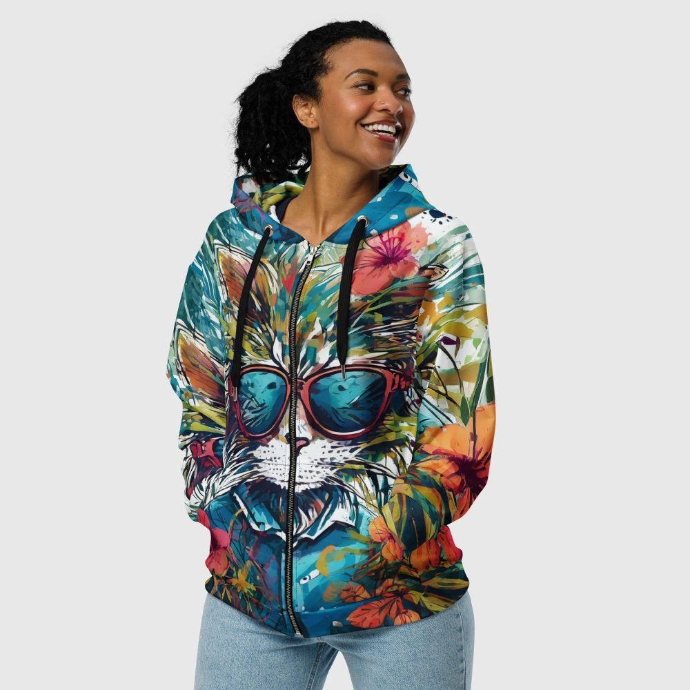 all over print recycled unisex zip hoodie white front 65e57561463dd
