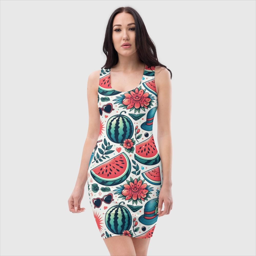 all over print bodycon dress white front 661a29b25c7d0
